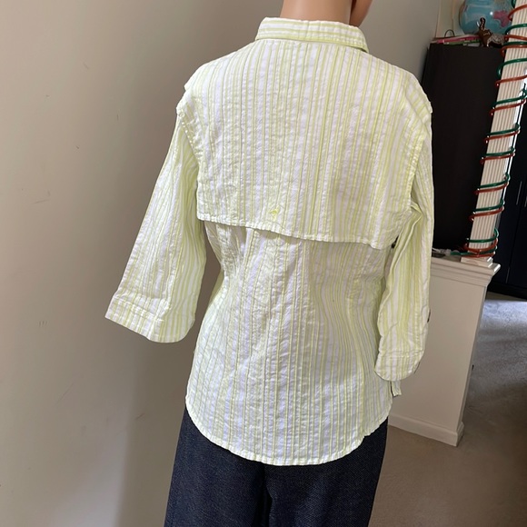 Columbia Cotton Button Down Shirt Green & White Striped Size Medium - Picture 5 of 8